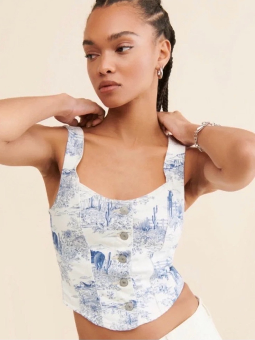 Levi’s Alani Western Blue & White Denim Corset Top